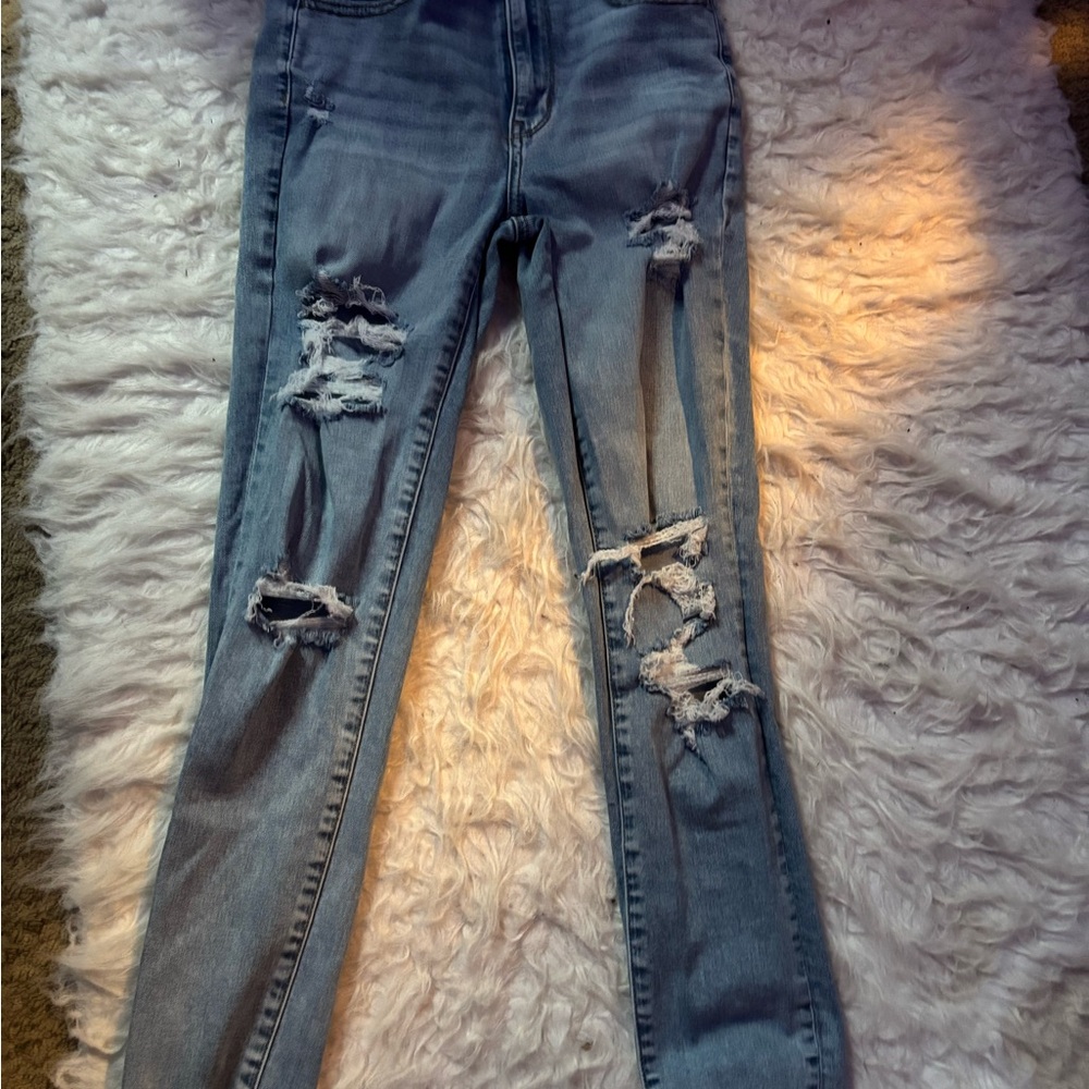 American Eagle Outfitters Blue Skinny Distressed Jeans
